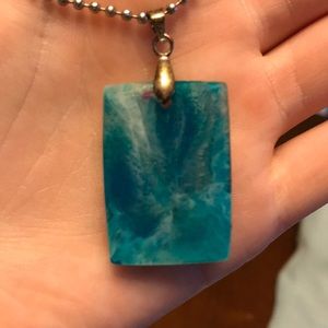 Blue and white resin necklace
